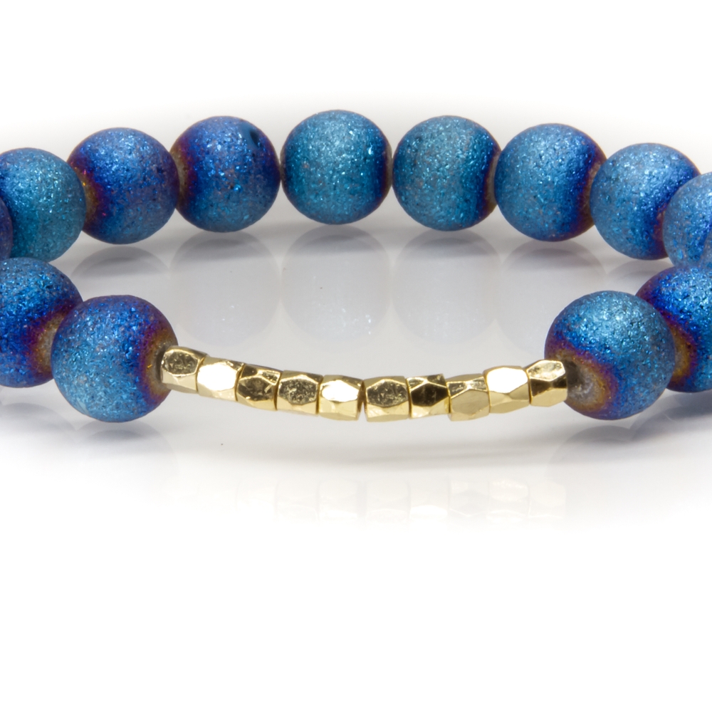 Elegant Blue and Gold Beaded Bracelet